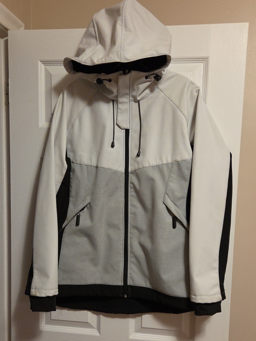 Women's Hooded Softshell Jacket - Light Gray & White
